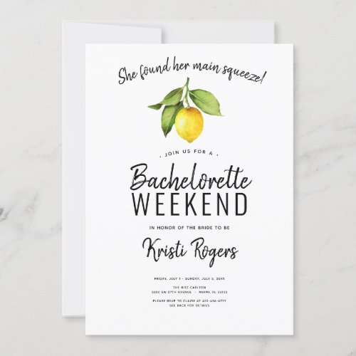 Main Squeeze Lemon Bachelorette Weekend Itinerary Invitation