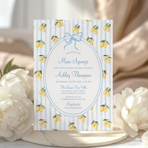 Main Squeeze Lemon Blue Bow Italian Bridal Shower Invitation