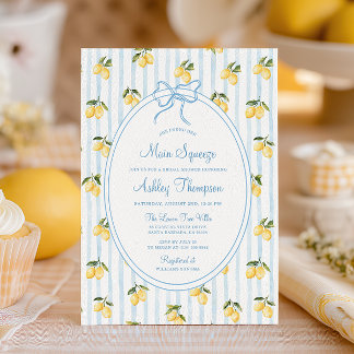Main Squeeze Lemon Blue Bow Italian Bridal Shower Invitation