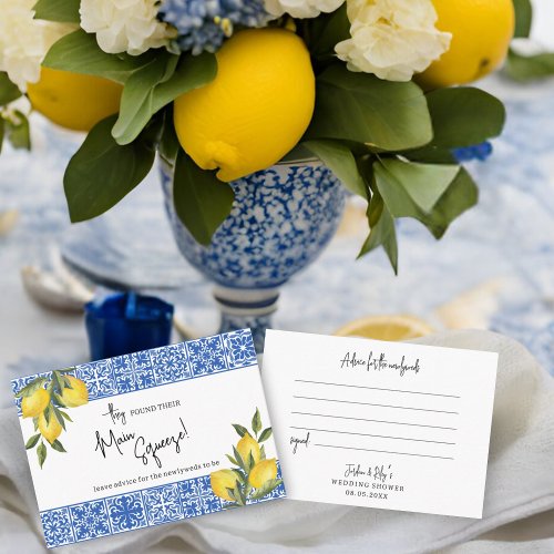 Main Squeeze Lemon Blue Tile Wedding Shower Advice Enclosure Card