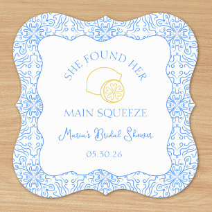 Main Squeeze Lemon & Blue Tiles Bridal Shower Paper Coaster