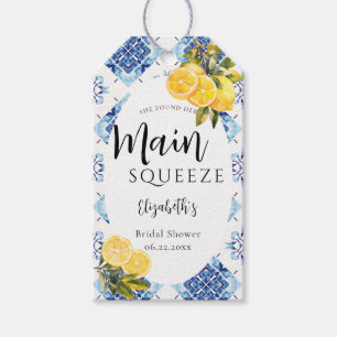 Main Squeeze Lemon Blue Tiles Bright Bridal Shower Gift Tags