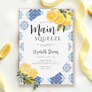 Main Squeeze Lemon Blue Tiles Bright Bridal Shower Invitation