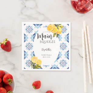 Main Squeeze Lemon Blue Tiles Bright Bridal Shower Napkins