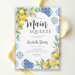 Main Squeeze Lemon Blue Tiles Summer Bridal Shower Invitation