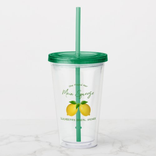 Main Squeeze Lemon Bridal Shower Acrylic Tumbler