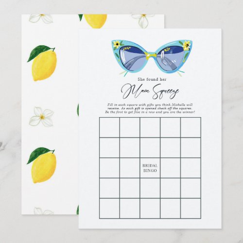 Main Squeeze Lemon Bridal Shower Bingo Game Invitation