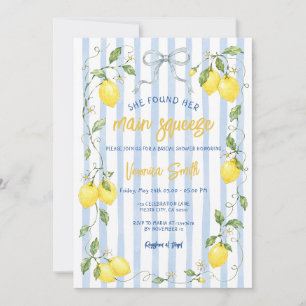 Main Squeeze Lemon Bridal Shower Blue Stripes Invitation
