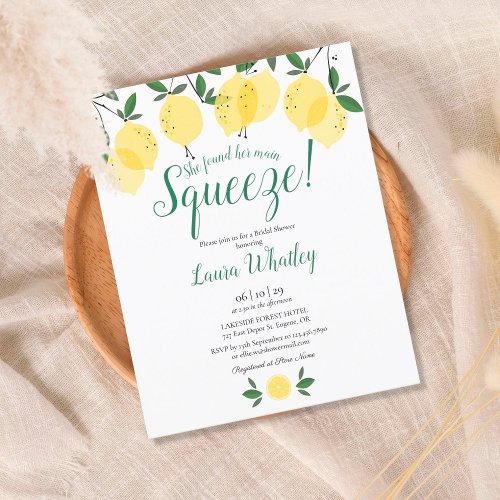 Main Squeeze Lemon Bridal Shower Budget Invitation