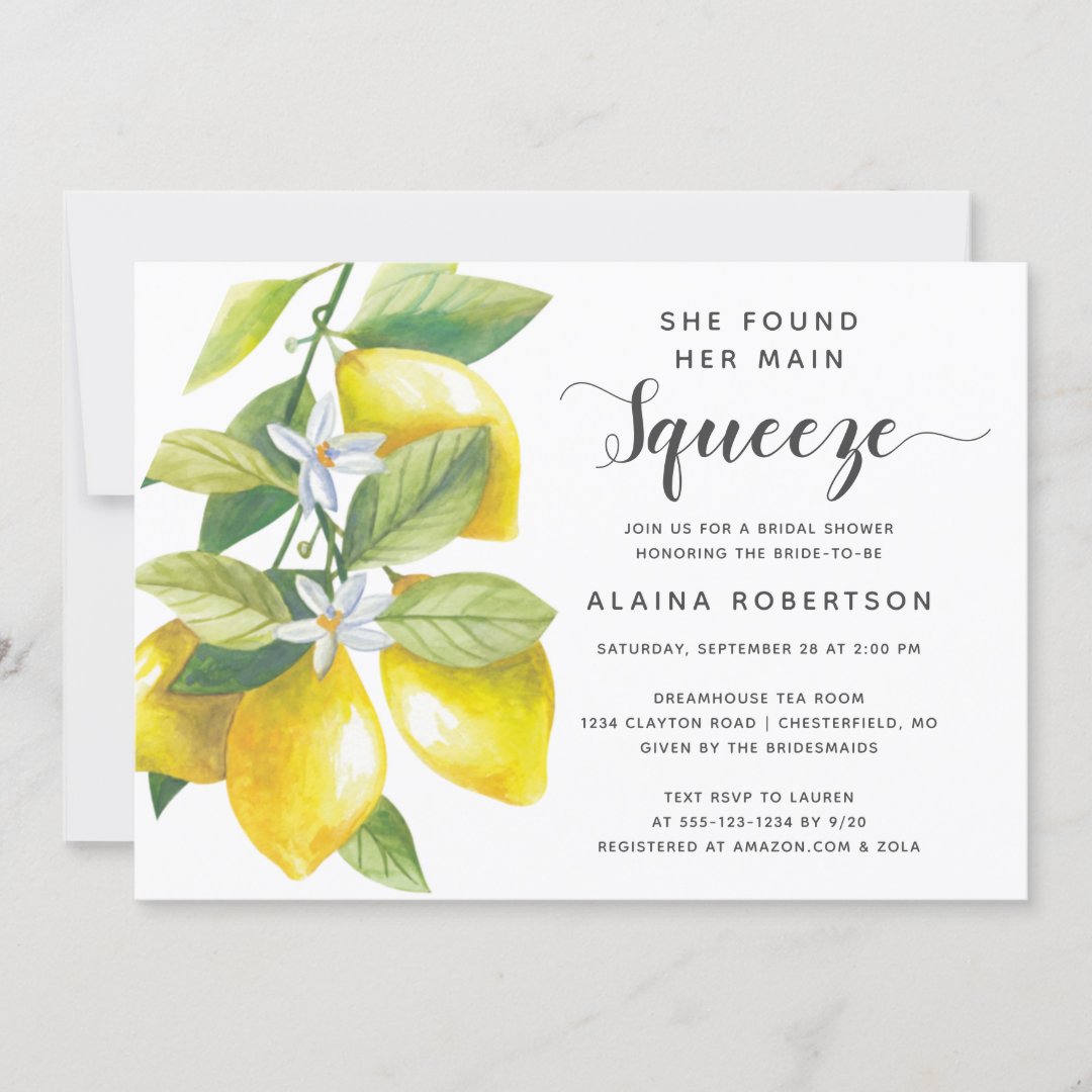 Main Squeeze Lemon Bridal Shower Invitation | Zazzle