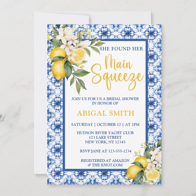 MAIN SQUEEZE LEMON BRIDAL SHOWER INVITATION (Front)