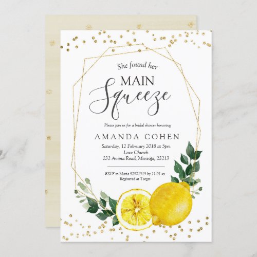 Main squeeze lemon bridal shower invitation