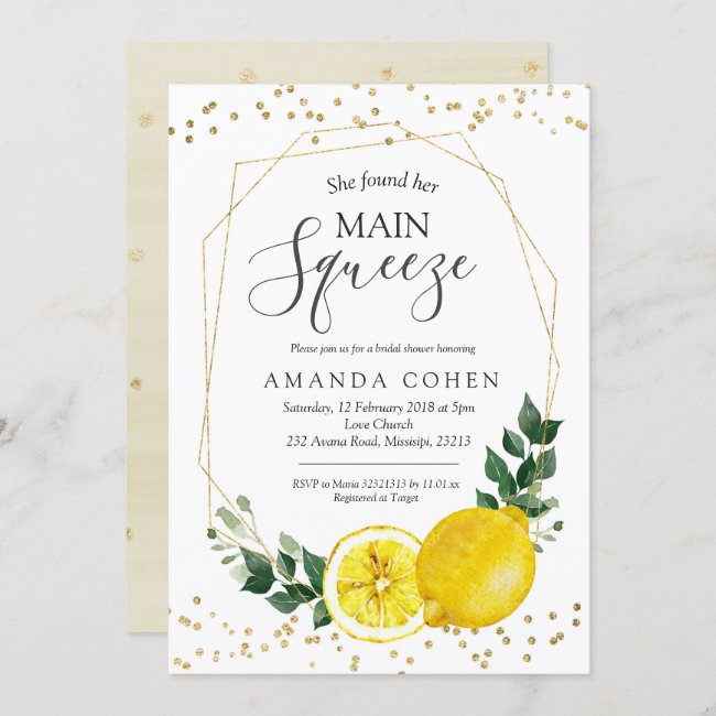 Main squeeze lemon bridal shower invitation