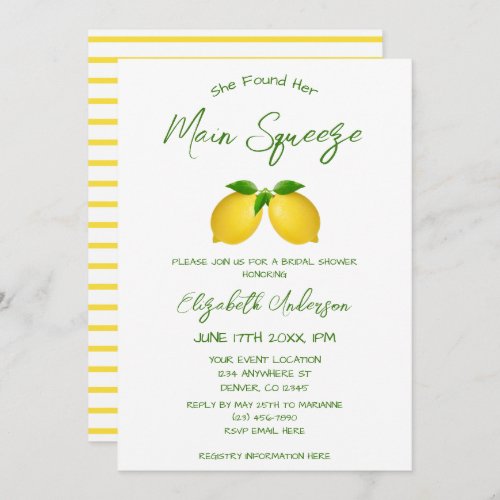 Main Squeeze Lemon Bridal Shower Invitation