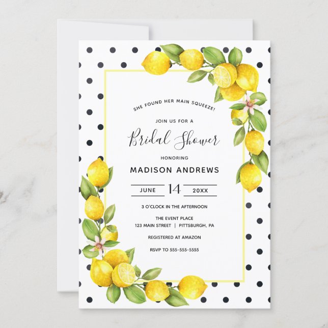 Main Squeeze Lemon Bridal Shower Invitation (Front)