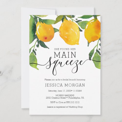 Main Squeeze Lemon Bridal Shower Invitation Card
