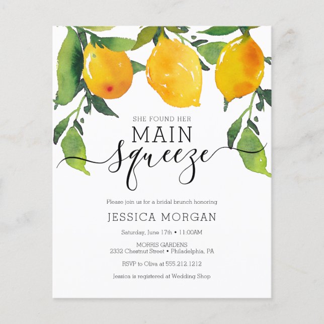 Main Squeeze Lemon Bridal Shower Invitation Card Flyer (Front)
