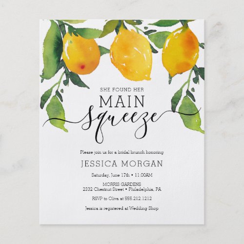 Main Squeeze Lemon Bridal Shower Invitation Card Flyer