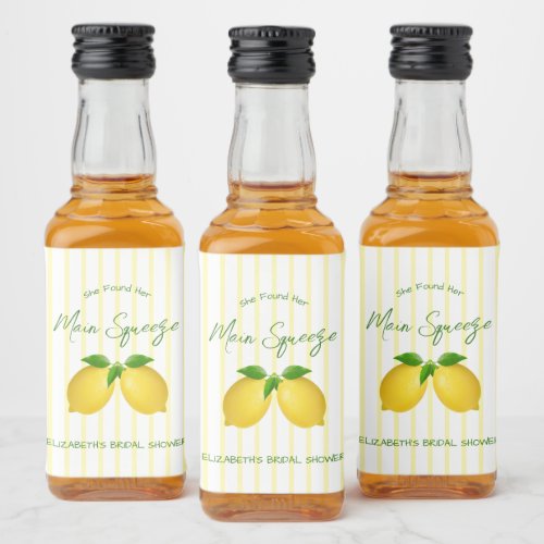 Main Squeeze Lemon Bridal Shower Liquor Bottle Label