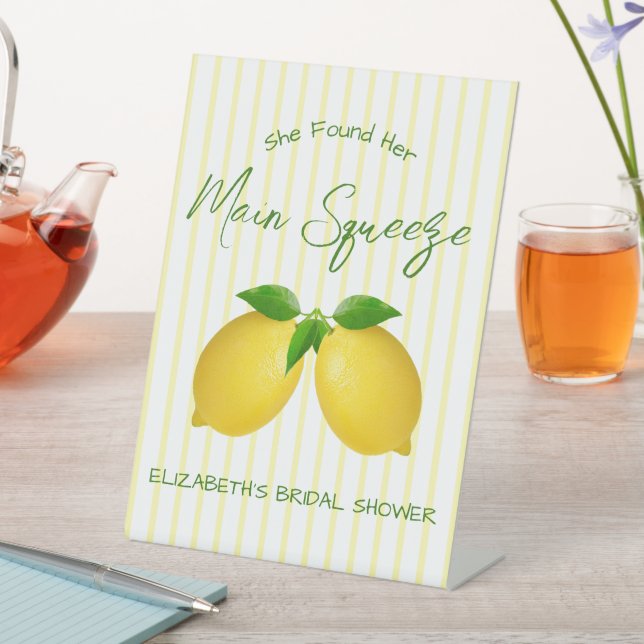 Main Squeeze Lemon Bridal Shower Pedestal Sign (In SItu)