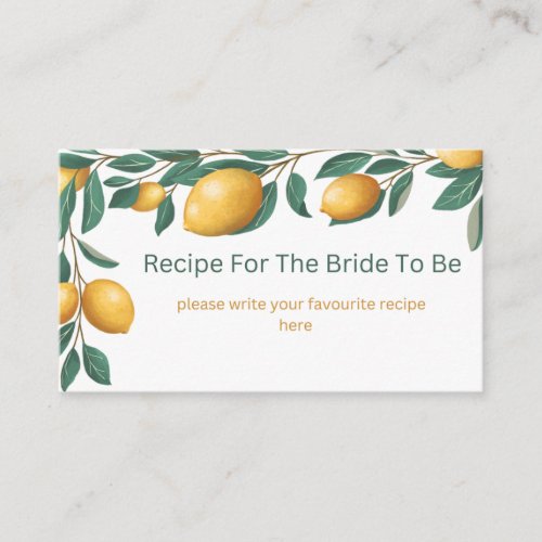 Main Squeeze Lemon Bridal Shower Recipe Enclosure Card