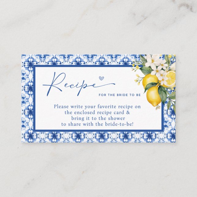 MAIN SQUEEZE LEMON BRIDAL SHOWER RECIPE ENCLOSURE CARD (Front)