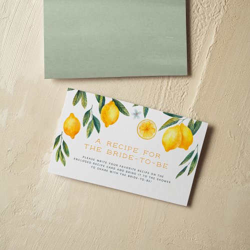 Main Squeeze Lemon Bridal Shower Recipe Enclosure Card