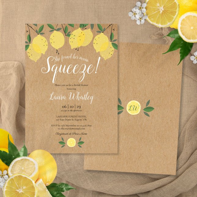 Main Squeeze Lemon Bridal Shower Rustic Invitation (Main Squeeze Lemon Bridal Shower Rustic Invitation)