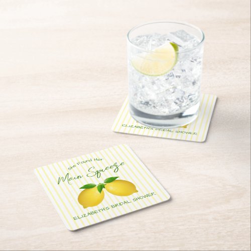 Main Squeeze Lemon Bridal Shower Square Paper Coaster
