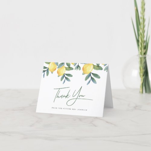 Main Squeeze Lemon Bridal Shower Thank you card