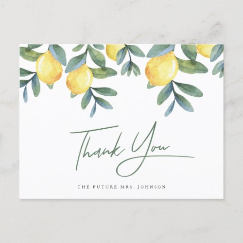 Main Squeeze Lemon bridal shower Thank you Postcard