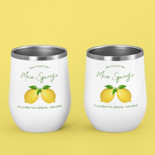 Main Squeeze Lemon Bridal Shower Thermal Wine Tumbler