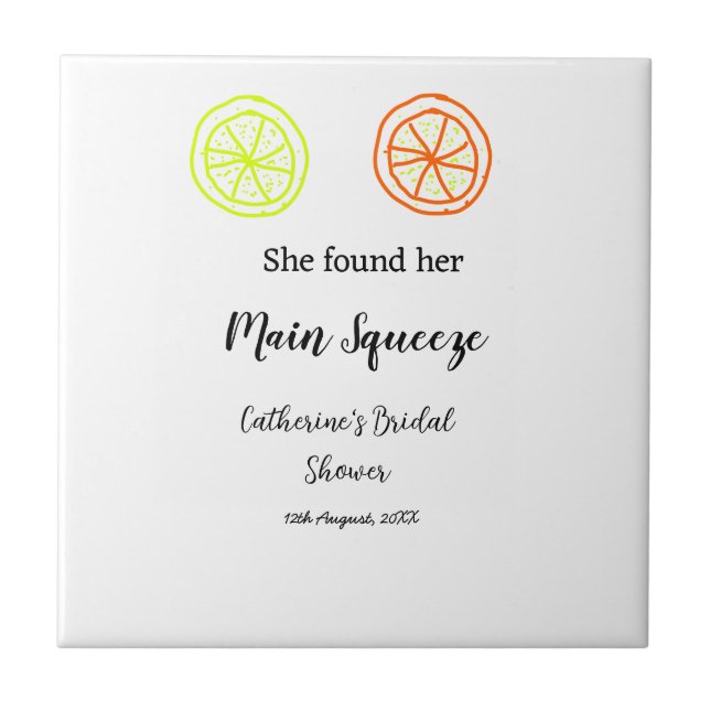 Main Squeeze lemon citrus bridal shower add name d Ceramic Tile (Front)