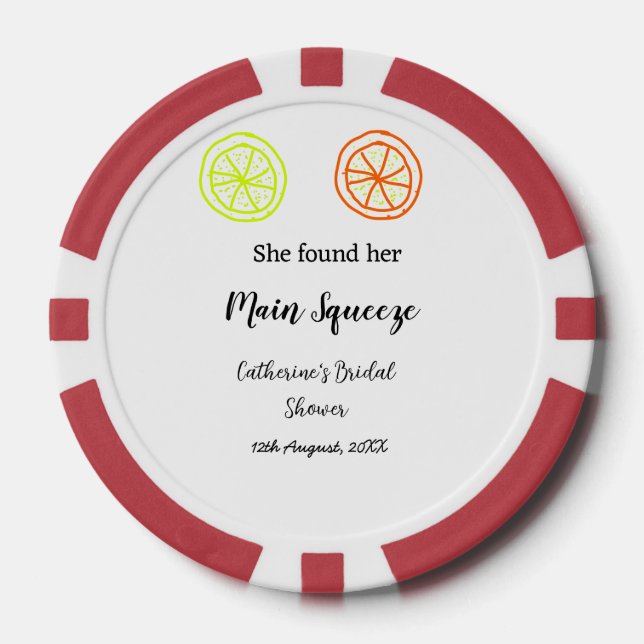 Main Squeeze lemon citrus bridal shower add name d Poker Chips (Front)