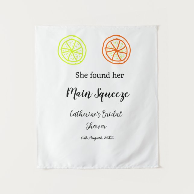 Main Squeeze lemon citrus bridal shower add name d Tapestry (Front)
