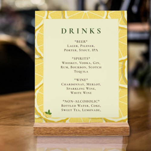 Main Squeeze Lemon Drinks Menu Sign