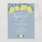 Main Squeeze Lemon Dusty Blue Bridal Shower Announcement Postcard (Front)