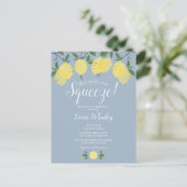 Main Squeeze Lemon Dusty Blue Bridal Shower Announcement Postcard (Standing Front)