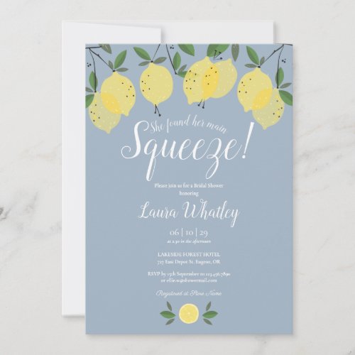 Main Squeeze Lemon Dusty Blue Bridal Shower Invitation