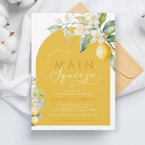 Main Squeeze Lemon Floral Citrus Bridal Shower Invitation