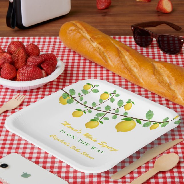 Main Squeeze Lemon Gender Neutral Baby Shower Paper Plates (Picnic)