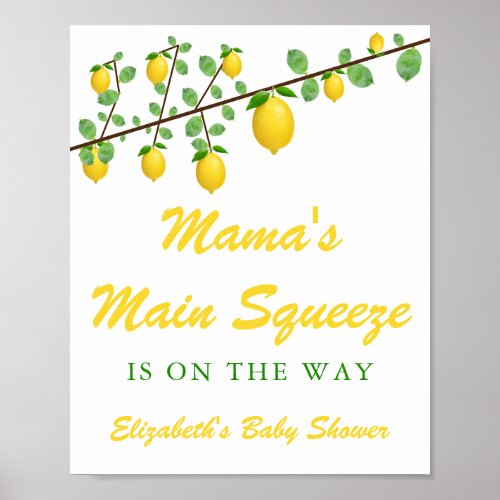 Main Squeeze Lemon Gender Neutral Baby Shower Poster