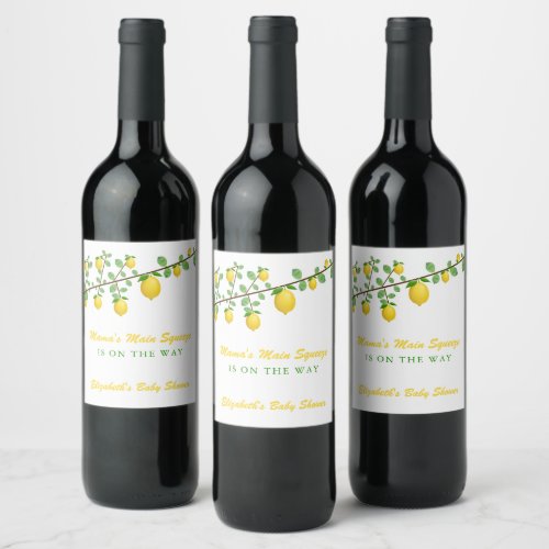 Main Squeeze Lemon Gender Neutral Baby Shower Wine Label