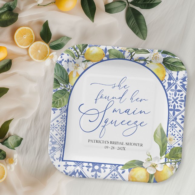 Main Squeeze Lemon Mediterranean Bridal Shower Paper Plates (Creator Uploaded)