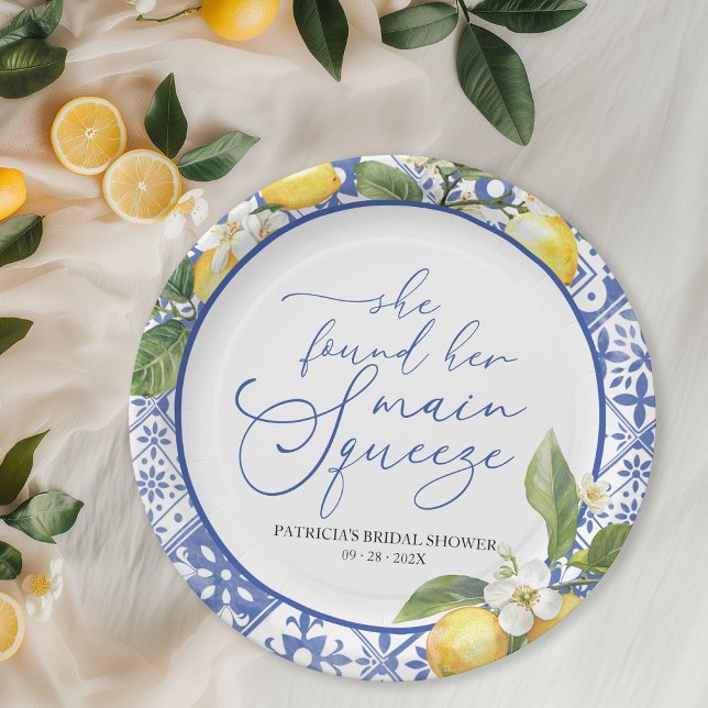 Main Squeeze Lemon Mediterranean Bridal Shower Paper Plates (Creator Uploaded)
