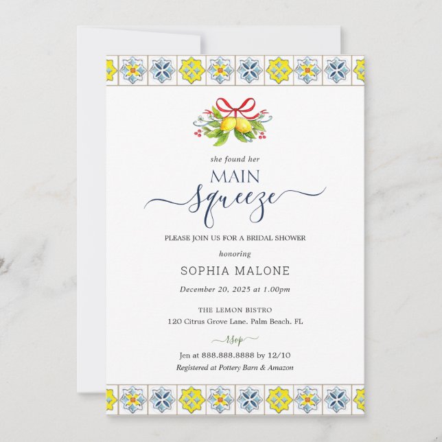 Main squeeze Lemon Mosaic Tiles Bridal Shower Invitation (Front)
