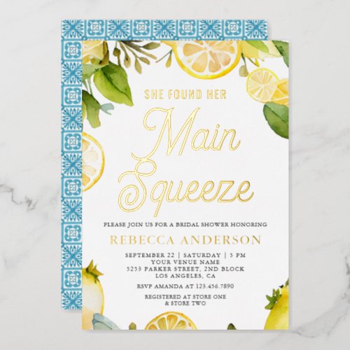 Main Squeeze Lemon Orchard Citrus Bridal Shower Foil Invitation