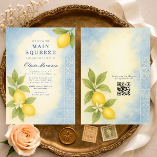 Main Squeeze Lemon QR Code Bridal Shower Invitation