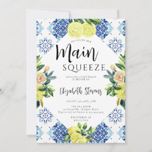 Main Squeeze Lemon Rose Bright Blue Bridal Shower Invitation