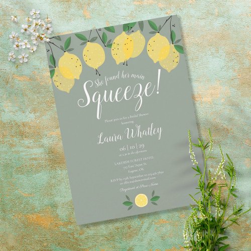 Main Squeeze Lemon Sage Green Bridal Shower Invitation